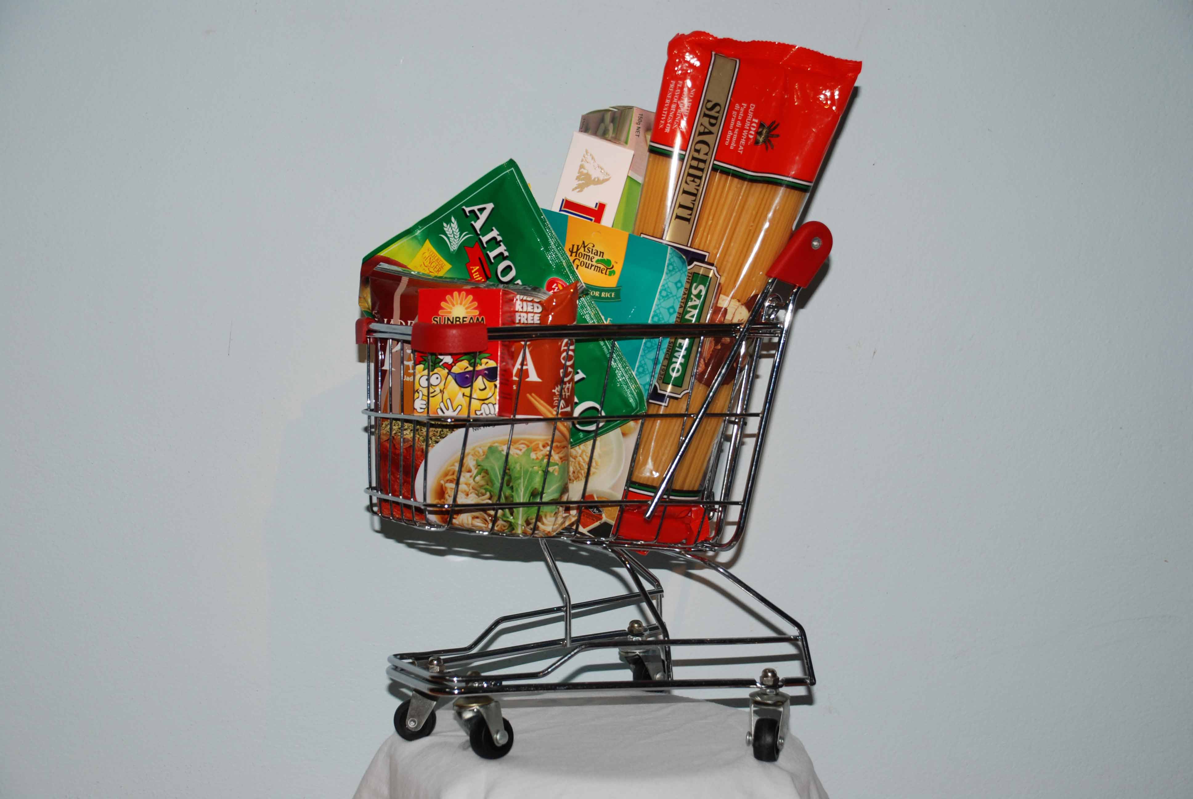 shopping cart with grocery items